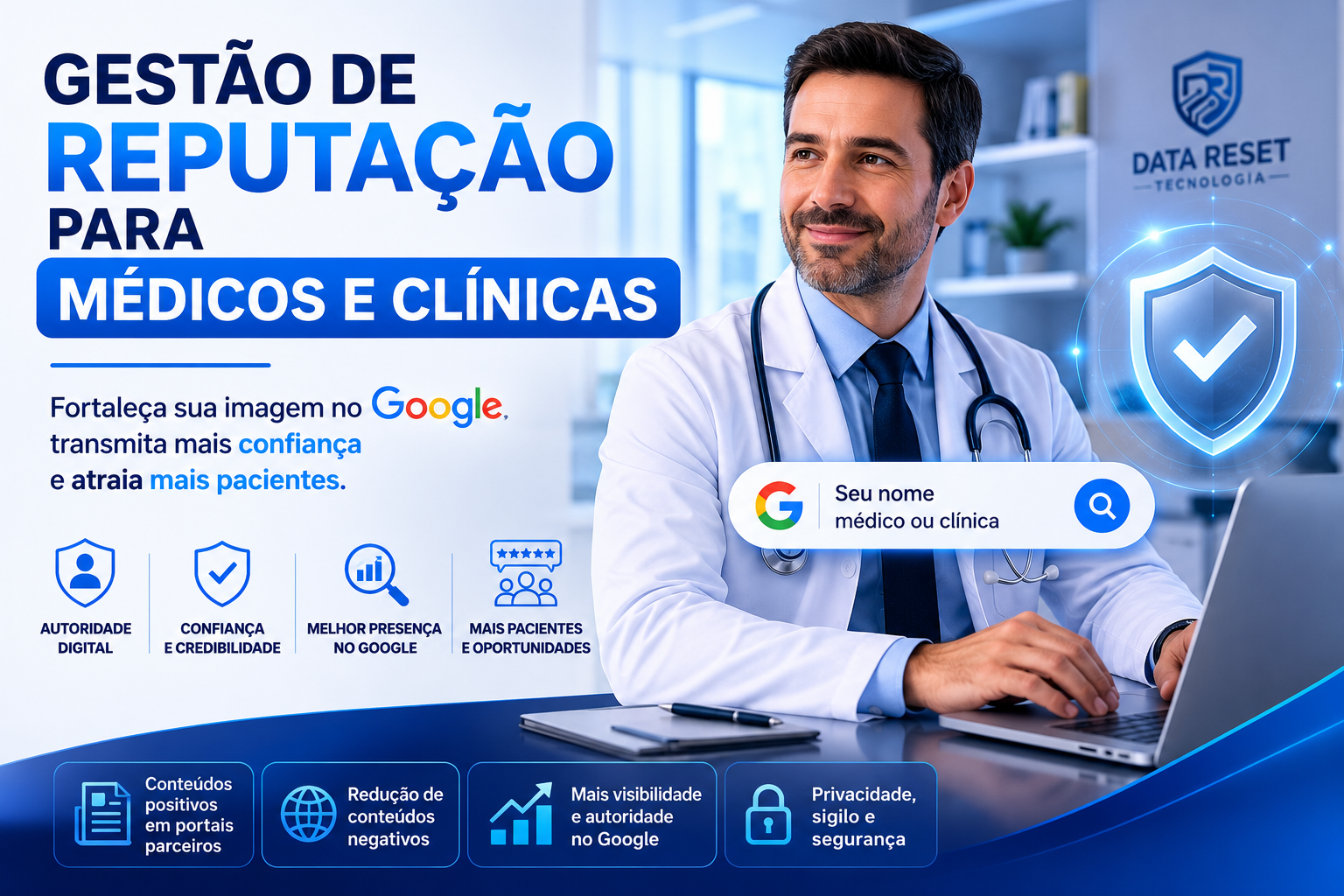 Médicos e clínicas são pesquisados no Google antes da decisão do paciente. Entenda como a gestão de reputação digital fortalece autoridade, confiança 