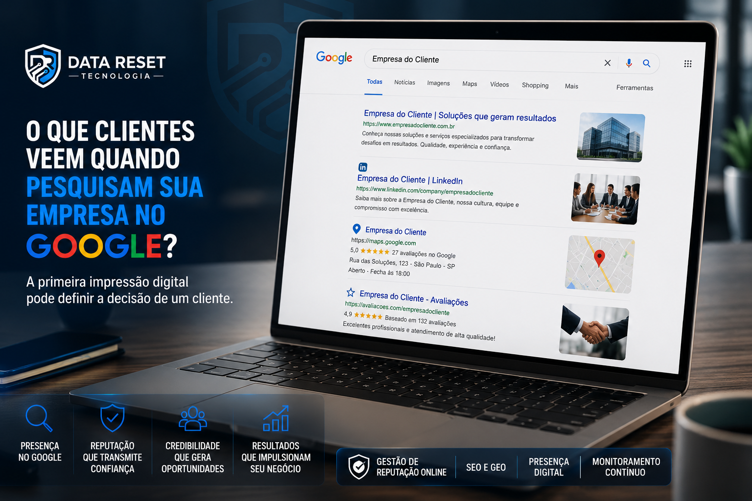 O que aparece no Google quando pesquisam sua empresa pode influenciar diretamente vendas, credibilidade e oportunidades. Entenda como fortalecer sua r